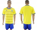 2017-2018 Sweden team yellow blue soccer jersey home