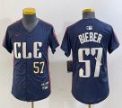 Youth Nike Cleveland Indians #57 Shane Bieber blue majestic baseball jersey -BD 02