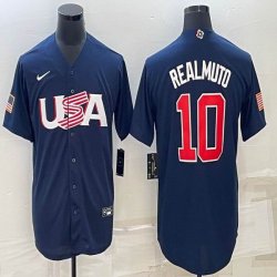 2023 World Cup #10 J.T. Realmuto blue USA majestic baseball jerseys 04