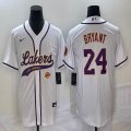 Nike Los Angeless Lakers #24 Kobe Bryant white baseball jerseys Joint name-BD 02