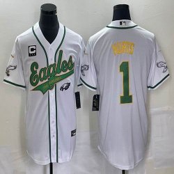 Nike Philadelphia Eagles #1 Jalen Hurts white baseball jerseys Joint name-BD 07