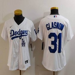 Women Nike Los Angeles Dodgers #31 Tyler Glasnow white fashion MLB baseball Jersey-Joint name-BD 02