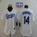 Women Los Angeles Dodgers #14 Enrique Hernandez white majestic baseball jersey 2020 Dodger World Series Champions