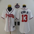 Women Nike Atlanta Braves #13 Ronald Acuna Jr. white majestic baseball jersey 2021 MLB World Series