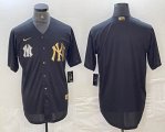 Nike New York Yankees blank black gold majestic baseball Jersey 01