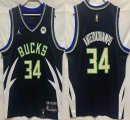 Jordan logo Milwaukee Bucks 34# Giannis Antetokounmpo black nba basketball Jerseys -HL