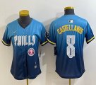 Women Nike Philadelphia Phillies #8 Castellanos skyblue majestaic baseball jersey city version-BD 01