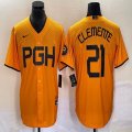 Nike Pittsburgh Pirates #21 Roberto Clemente gold majestic baseball jerseys city version-BD 04