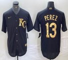 Nike Kansas City Royals #13 Salvador Perez black gold majestic baseball jerseys