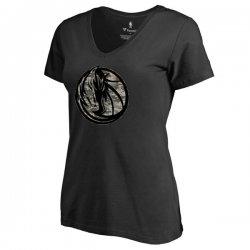 Women\'s Dallas Mavericks Fanatics Branded Black Cloak Camo V-Neck T-Shirt