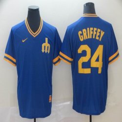 Nike Seattle Mariners #24 Ken Griffey Blue throwback mlb baseball jersey