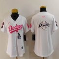 Women Nike Los Angeles Dodgers white pink fashion MLB baseball Jersey-Joint name-BD 11