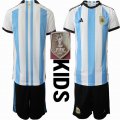 2022 World Champions patch Argentina blue black kid soccer Jerseys home