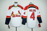 St.Louis Cardinals 4# Yadier Molina white long sleeves MLB Jerseys