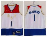 Nike New Orleans Pelicans #1 Zion Williamson white blue NBA basketball jerseys city version -HL