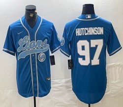 Nike Detroit Lions #97 Aidan Hutchinson blue baseball Joint name -BD 02