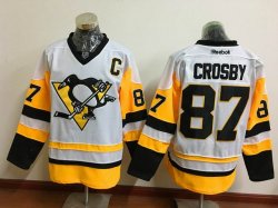 2016 Pittsburgh Penguins #87 Sidney Crosby throwback White yellow nhl jersey