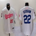 Los Angeles Dodgers #22 Clayton Kershaw white pink majestic baseball jerseys Joint Name 01