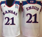 Kansas Jayhawks #21 Joel Embiid white college basketball jersey