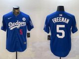 2024 World Series Los Angeles Dodgers #5 Freddie Freeman blue majestic baseball Jersey