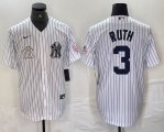 Nike New York Yankees #3 Babe Ruth white MLB baseball Jersey Joint name -BD 01