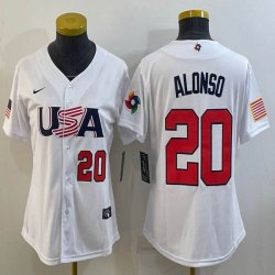 Women 2023 World Cup #20 Pete Alonso white USA majestic baseball jerseys 03