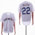 Milwaukee Brewers #22 Christian Yelich white blue strips majestic mlb baseball jerseys