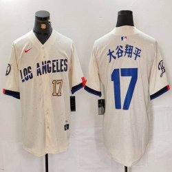 Nike Los Angeles Dodgers #17 Shohei Ohtani beige fashion MLB baseball Jersey 13