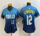 Women Nike Philadelphia Phillies #12 Schwarber skyblue majestaic baseball jersey city version-BD 02