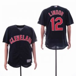 Cleveland Indians #12 Francisco Lindor blue majestic baseball jersey-sg