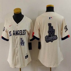 Women Nike Los Angeles Dodgers blank beige fashion MLB baseball Jersey 09