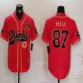 Nike Kansas City Chiefs #87 Travis Kelce red baseball jerseys Joint Name 01