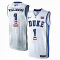 Custom Duke Blue Devils #1 Zion Williamson V Neck white USA flag College Basketball Jersey