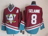 2015 Anaheim Ducks #8 Teemu Selanne red skyblue Stitched Ice Hockey Jersey