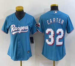 Women Nike Texas Rangers #32 Evan Carter skyblue majestic baseball jerseys-BD