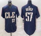 Nike Cleveland Indians #57 Shane Bieber blue majestic baseball jersey -BD 03