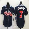 Nike Atlanta Braves #7 Dansby Swanson Dark Blue Majestic baseball jersey