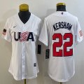 Youth 2023 World Cup #22 Clayton Kershaw white USA majestic baseball jerseys