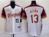 Majestic Venezuela Baseball #13 Ronald Acuña Jr. White 2023 World Baseball Classic Replica Player Jersey