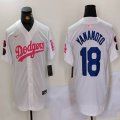 Nike Los Angeles Dodgers #18 Yoshinobu Yamamoto white pink majestic baseball jerseys Joint Name