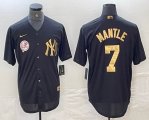 Nike New York Yankees #7 Mickey Mantle black gold majestic baseball Jersey -BD 02