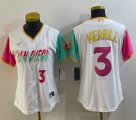 Women Nike San Diego Padres #3 Jackson Merrill white baseball jerseys