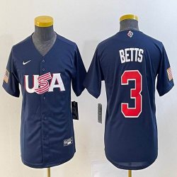 Women 2023 World Cup #3 Mookie Betts blue USA majestic baseball jerseys 05