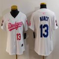 Youth Nike Los Angeles Dodgers #13 Max Muncy white pink fashion MLB baseball Jersey-Joint name-BD 01