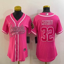 Women Nike New Orleans Saints #32 Tyrann Mathieu pink baseball jerseys Joint name-BD