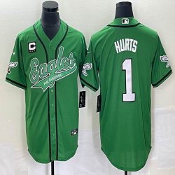 Nike Philadelphia Eagles #1 Jalen Hurts green baseball jerseys Joint name-BD 01