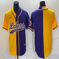 Nike NBA Los Angeles Lakers purple and yellow splits baseball jerseys Joint name-BD 02