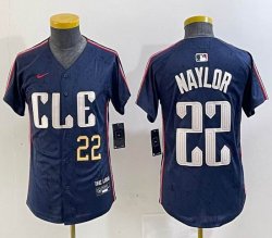 Youth Nike Cleveland Indians #22 Josh Naylor blue majestic baseball jersey -BD 01