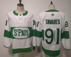 Adidas Toronto Maple Leafs #91 John Tavares white green hockey jersey