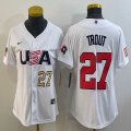 Youth 2023 World Cup #27 Trout white USA majestic baseball jerseys 01